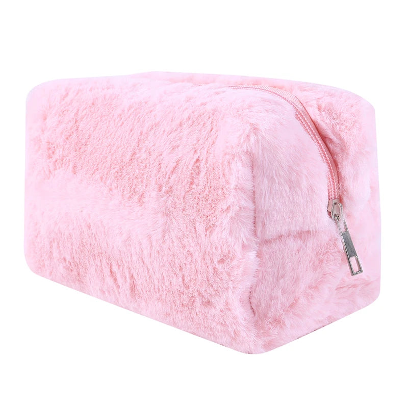 1 Pc Solid Color Fur Travel Cosmetic Bag Organizer