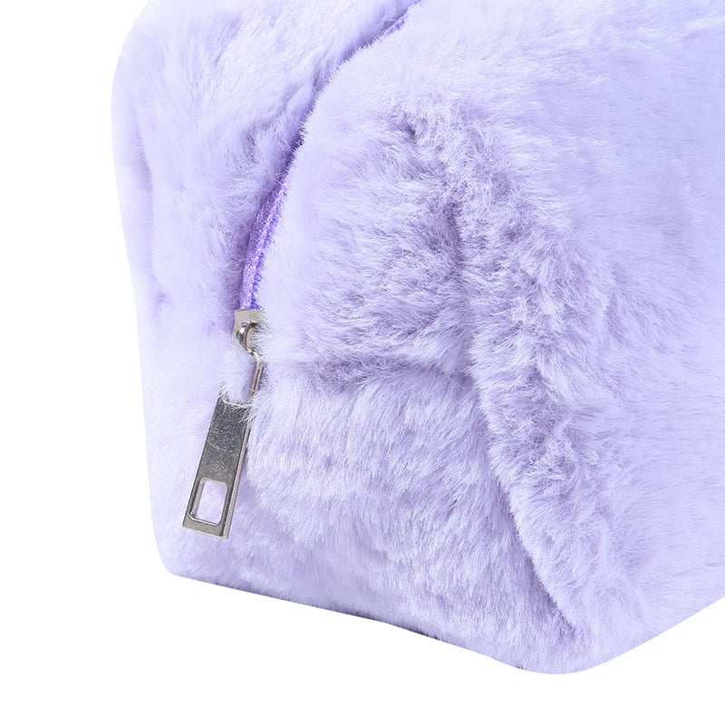 1 Pc Solid Color Fur Travel Cosmetic Bag Organizer