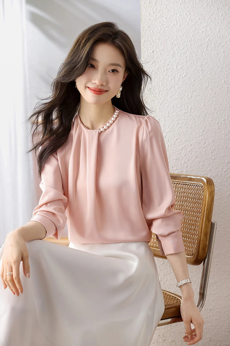 Han Queen Loose Long Sleeve Chiffon Shirts & Blouses