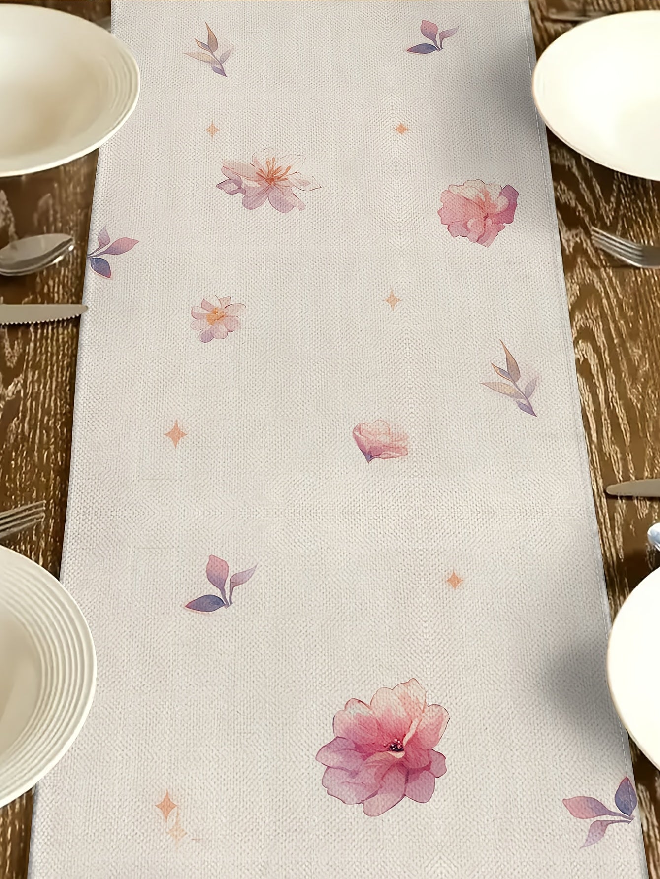 1pc Polyester Rectangular Tablecloth with Islamic Ramadan Flower Lantern Design, 100% Polyester Knit Fabric, Festive Eid Al-Fitr Home Kitchen Decor, Knitted Rectangular Table Ornament for Party Celebrations