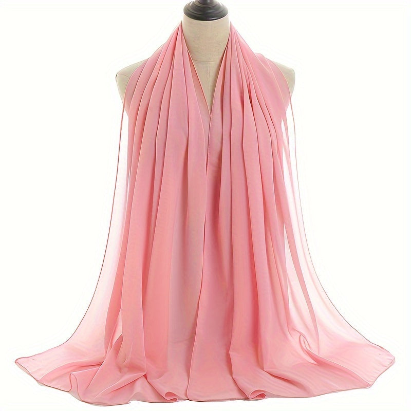 5pcs Elegant Chiffon Scarves With 2pcs Hijab Pins Combination, Solid Color Lightweight Shawls For Women, Versatile Daily Wear, Boxed Gift Gifts For Eid