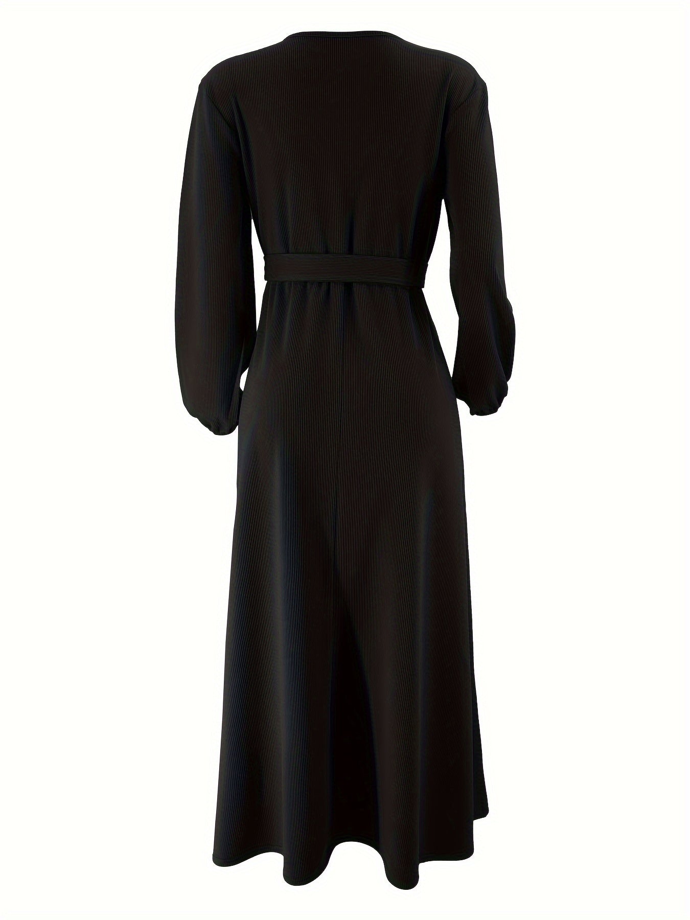 Elegant Solid Color Maxi Dress for Women - Polyester & Spandex Blend, Machine Washable, Belt Detail, Perfect for All Seasons