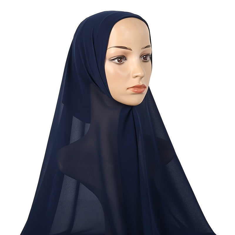 Elegant Chiffon Instant Hijab with Built-In Undercap - Women's Casual Wrap Shawl, Windproof & Sun-Protective for Outdoor Use