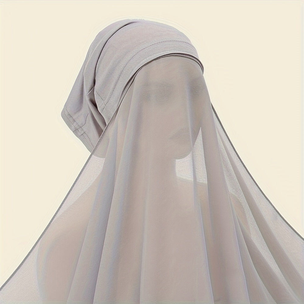 Elegant Chiffon Instant Hijab with Built-In Undercap - Women's Casual Wrap Shawl, Windproof & Sun-Protective for Outdoor Use