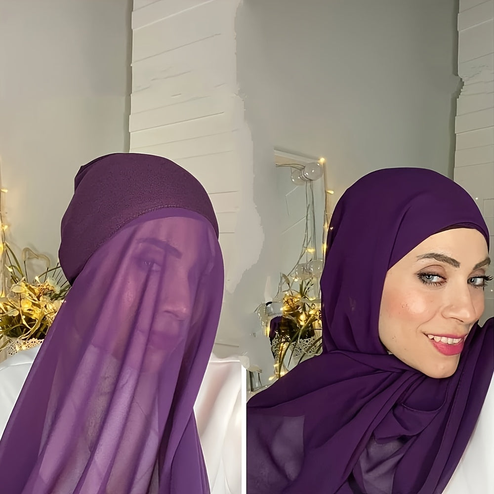 Elegant Chiffon Instant Hijab with Built-In Undercap - Women's Casual Wrap Shawl, Windproof & Sun-Protective for Outdoor Use