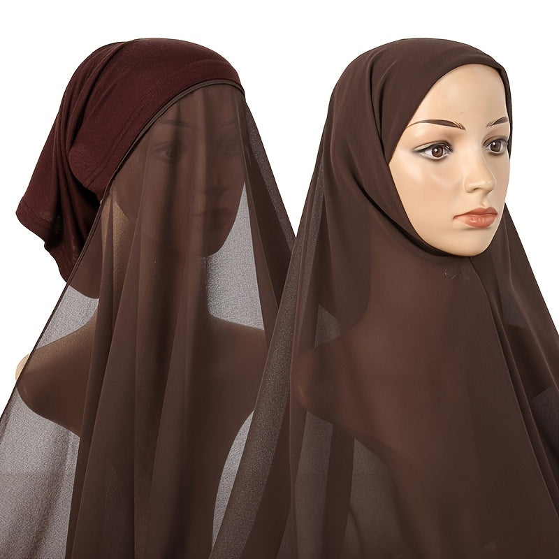 Elegant Chiffon Instant Hijab with Built-In Undercap - Women's Casual Wrap Shawl, Windproof & Sun-Protective for Outdoor Use