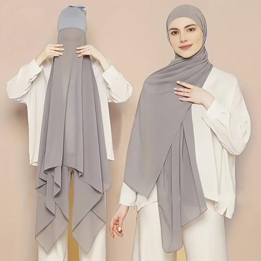 Elegant Chiffon Instant Hijab with Built-In Undercap - Women's Casual Wrap Shawl, Windproof & Sun-Protective for Outdoor Use