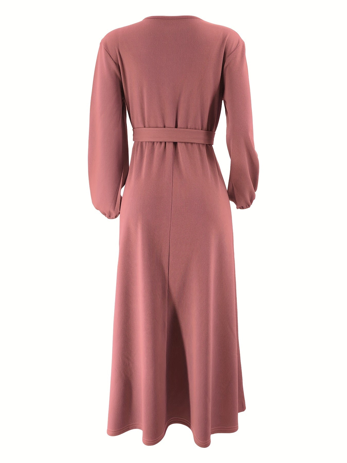 Elegant Solid Color Maxi Dress for Women - Polyester & Spandex Blend, Machine Washable, Belt Detail, Perfect for All Seasons