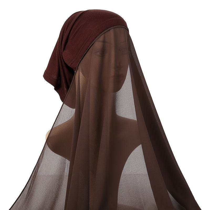 Elegant Chiffon Instant Hijab with Built-In Undercap - Women's Casual Wrap Shawl, Windproof & Sun-Protective for Outdoor Use