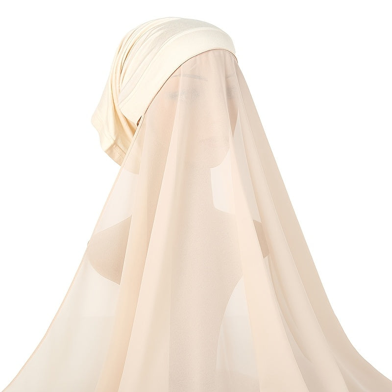 Elegant Chiffon Instant Hijab with Built-In Undercap - Women's Casual Wrap Shawl, Windproof & Sun-Protective for Outdoor Use